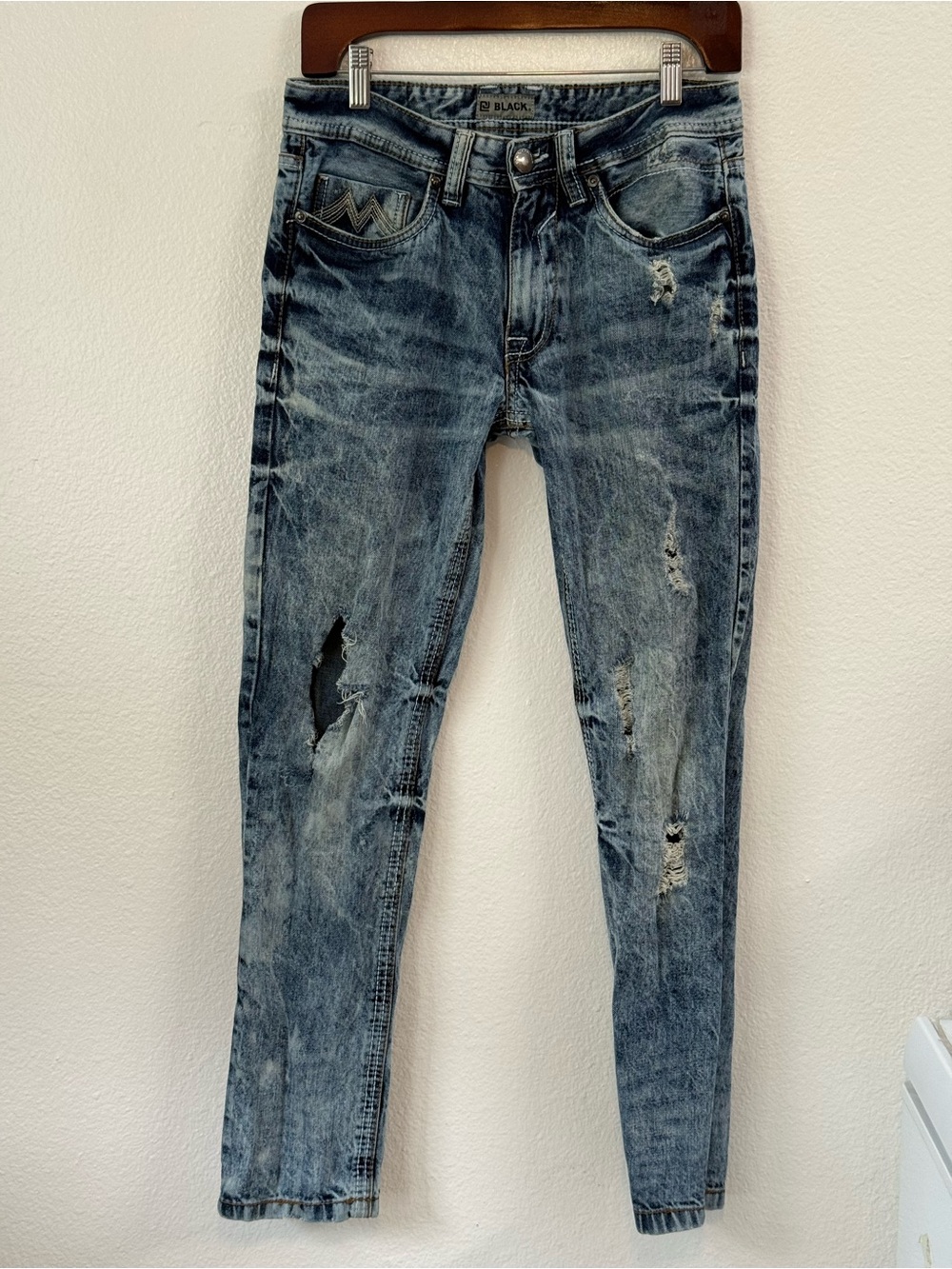 CJ Black Premium Men’s Slim Fit Jeans Light Acid Wash Distressed Size 28/30 Punk